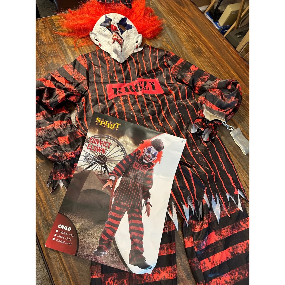 Spirit Halloween ClownCore Kr8zy‎ Convict Clown Costume Child Large 12-14